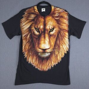 Vintage Trinity Products Lion Shirt Mens Large Black All Over Print 90s USA 1995